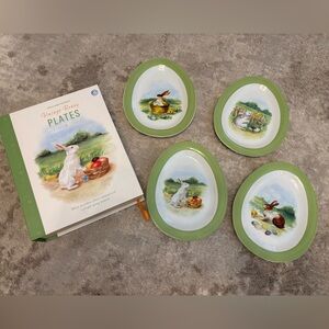12 Vintage Williams Sonoma Bunny Rabbit Eggs Easter Plates Green trim 2011 NIB